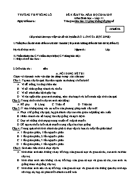 Đề kiểm tra 15 phút lần 2 môn Sinh học Lớp 11 - Mã đề 06 - Năm học 2016-2017 - Trường THPT Sông Lô